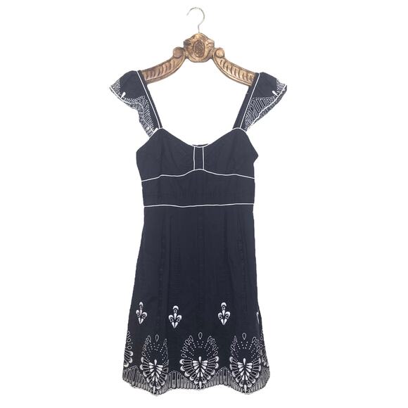 Nanette Lepore Dress Vintage Scallop Eyelet Midi Flutter Sleeve Detailed Bodice - Picture 1 of 11